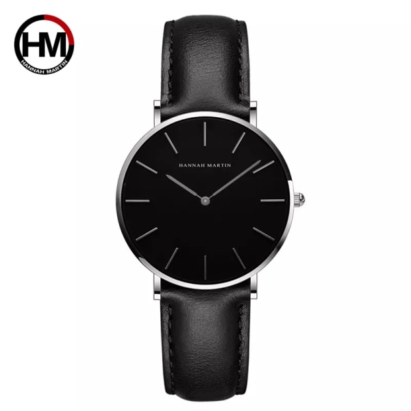 Hannah Martin Casual Quartz Watch Dam Vattentät Läder Armbandsur Svarta Dam Klockor Armband Relogio Feminino HM-CH36-4