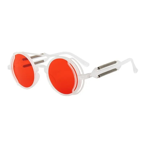 Solglasögon UV400 Högkvalitativa färgade linser Glasögon Män Kvinnor Retro rund metallram Solglasögon Glasögon White-red color