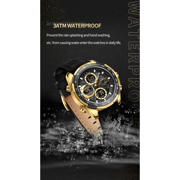 Nya original NAVIFORCE Business Luxury Läder Klockor Herr Sport 3ATM Vattentät LCD Display Watch För Man Quartz Armbandsur RGBEBE-BOX