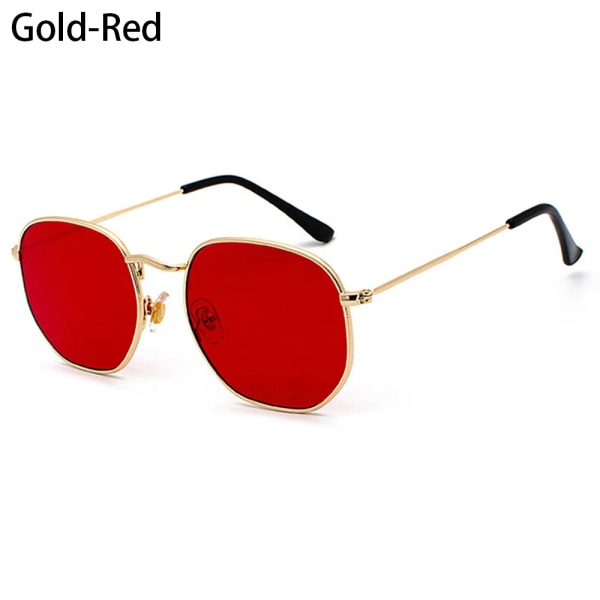 Polygon Solglasögon Metall Solglasögon Liten ram Fyrkantiga solglasögon för män Kvinnor UV-skyddsskydd Glasögon Modeaccessoar B-Gold-Red