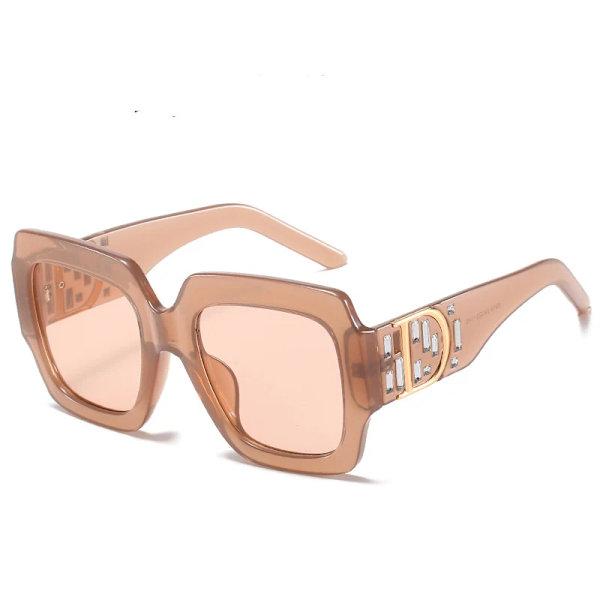 Square Diamond Rhinestone Solglasögon För Kvinnor Män Märkesdesign Klassisk Stor Ram Solglasögon Mode Retro Damer Man Glasögon Tea pink As Show