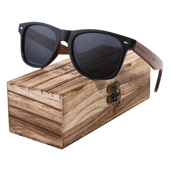 BARCUR Black Walnut Solglasögon Trä Polariserade Solglasögon Herr Glasögon Herr UV400 Skyddsglasögon Original Träkartong Matte Black Wood box BARCUR Polarized