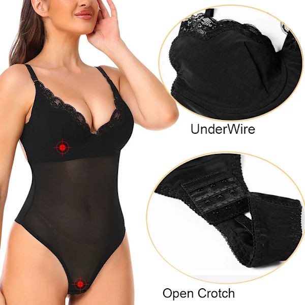 GUUDIA Kvinnor Anti Halk Bodysuits Shapewear Djup V Backless Body för Bröllop Aftonklänning Stringtrosa Sexiga Underkläder Bodysuit Black 4XL