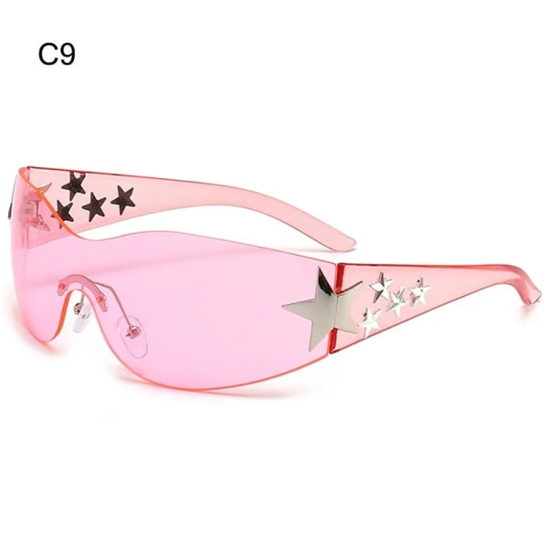 Lyxiga Punk Sport Solglasögon Dam Märkesdesigner Y2K One Piece Solglasögon Män Goggle Shades UV400 Love Heart Mode Glasögon B-C9