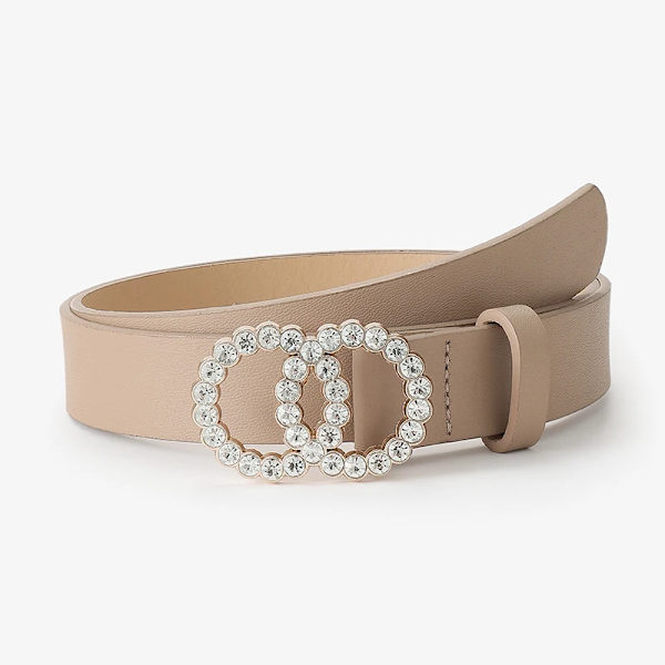 D&T 2021 New Fashion Bälte Dam Två Cirkel Diamant Dekorera Spänne PU Läder Material Bälte Kvinna Casual Style Elegant midja khaki 105CM