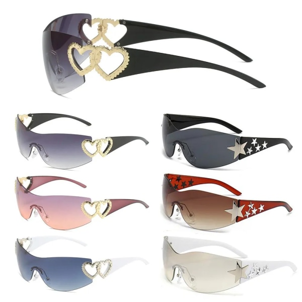 Lyxiga Punk Sport Solglasögon Dam Märkesdesigner Y2K One Piece Solglasögon Män Goggle Shades UV400 Love Heart Mode Glasögon B-C5