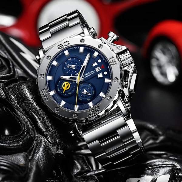 Relogio Masculino CRRJU Sport Chronograph Herrklockor Toppmärke Lyx Full Steel Quartz Klocka Vattentät Big Dial Watch Herr blue