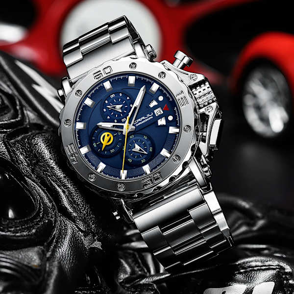 Relogio Masculino CRRJU Sport Chronograph Herrklockor Toppmärke Lyx Full Steel Quartz Klocka Vattentät Big Dial Watch Herr Silver Blue