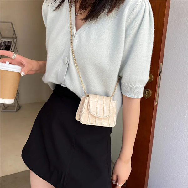 Kvinnor Axelväskor Stenmönster Pu Läder Trend Designer Kedja Haspväskor Myntväska Mini Enkel fyrkantig väska Dark Brown Super MIni