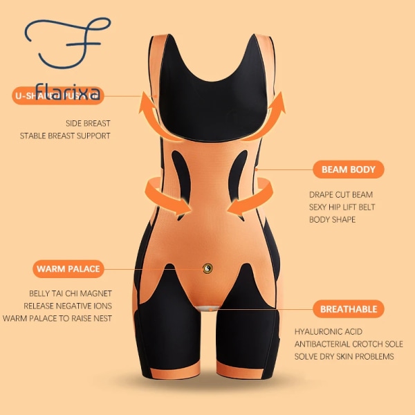 Flarixa NY waist trainer allt i ett Shapewear damkorsett Back Take Off Body Sömlös Body Shaper Slimmande underkläder Black XXL