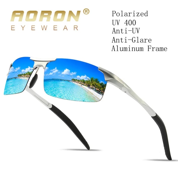 AORON Polarized Solglasögon Herr Sportkörning Solglasögon UV400 Skydd Aluminiumram Spegel Solglasögon Goggle Vintage Black Black Glasses Bag