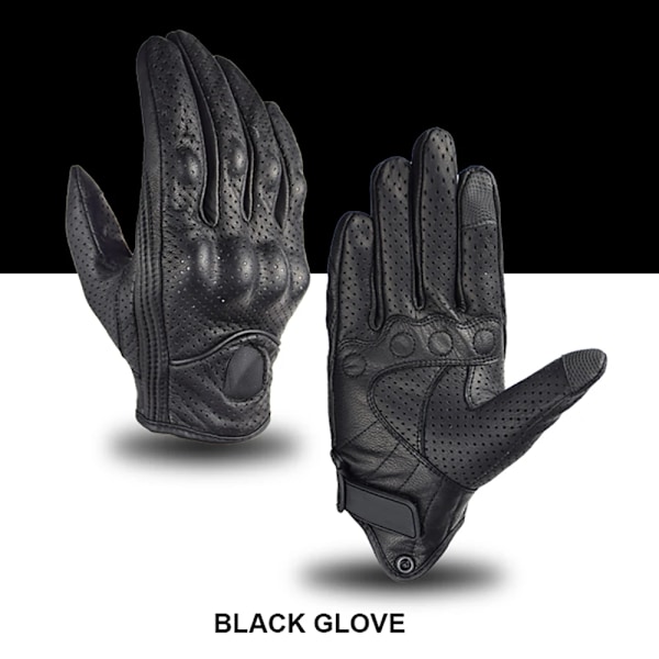 Sommar Motorcykelhandskar Läder Gul Motocrosshandske Herr Dam Retro Biker Cykling Motorcyklist Skydd Getläder Black S