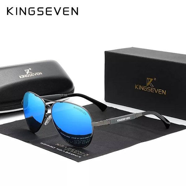 KINGSEVEN 2022 New Trend Quality Titanium Alloy Solglasögon herr Polariserade solglasögon Dam Pilot Mirror Glasögon Oculos de sol Gun Blue Orignal