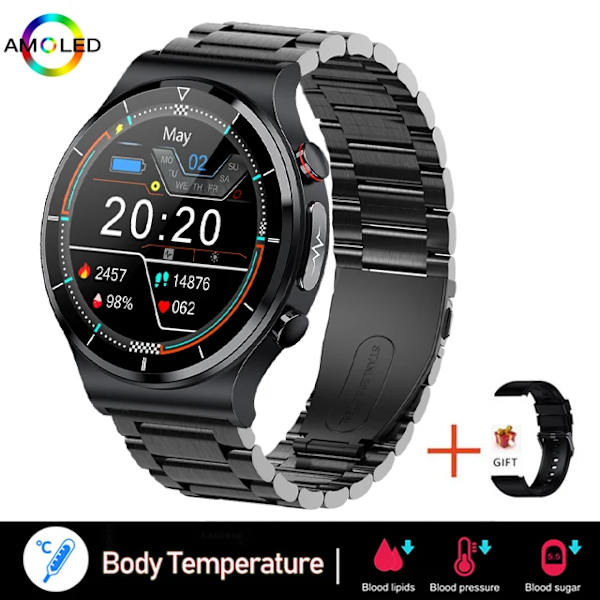 Smärtfri Icke-invasiv Blodsocker Watch Män EKG PPG Laserbehandling Hälsa Blodtryck Sport Smartklocka GlucometerWatch just belt