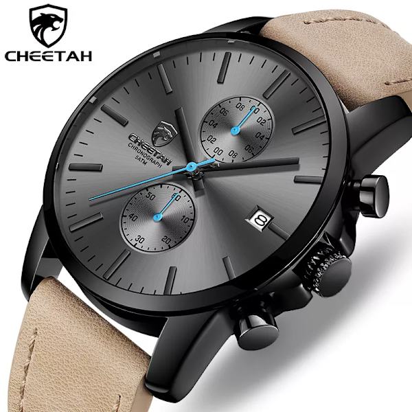 2021 Watch CHEETAH Märke Mode Sport Kvartsklockor Herr Läder Vattentät Chronograph Clock Business Relogio Masculino S Red Box