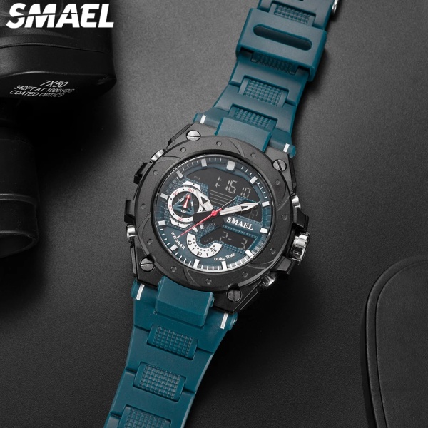 Sportklockor Vattentät SMAEL Watch Military Army Blue Stoppur Week Display Klocka 8060 Mode Quartz Armbandsur Herr BLACK