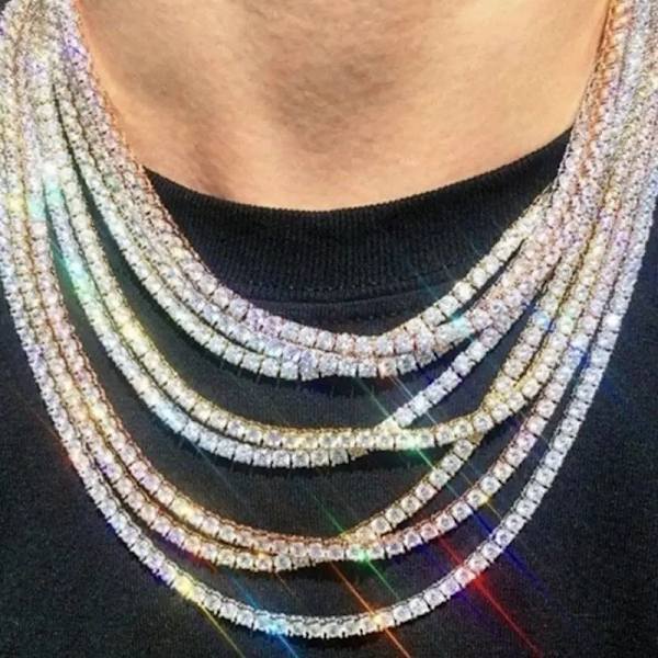 Mode 1 rad strass hiphop för män Halsband rapsångare Halsband ice tennis chain halsband glänsande Kristall dam halsband Gold 18 inch