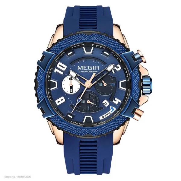 MEGIR Watch för män Orange silikonrem Sport Chronograph Quartz Armbandsur med datum 24-timmarsdisplay 3atm Vattentät Rose Blue