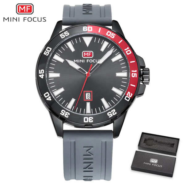 MINI FOCUS Lyxmärke Herrklockor Vattentät Kvarts Mode Sportarmbandsur Relogio Masculino Reloj Hombre Silikonarmband gray watch with box