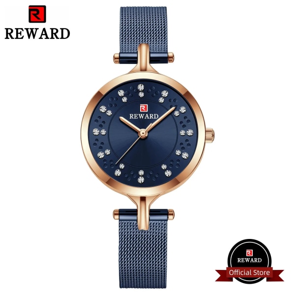 REWARD Kvinnor Armbandsur Mode Lyx Watch Vattentät rostfritt stål Dam Flickur Watch för kvinnor Blue
