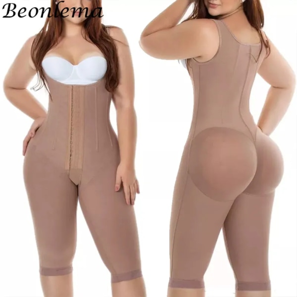 Fajas Colombianas Shapewear Body Shaper Bodysuit Kompressionstyg Buken Mage Kontroll Butt Lifter Push Up underkläder Beige S