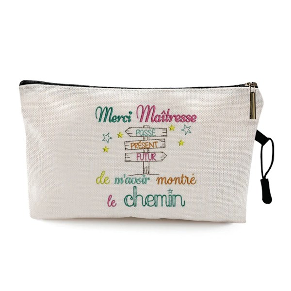 Teacher's Day Examen Present Cosmetic Bag Super Atsem Merci Maitresse Print Kvinnor Neceser Sminkväska Påse Organizer Pattern 7 22 x 13 CM