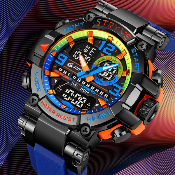Ny STRYVE- watch för män högkvalitativ digital-analog Dual Movement 5ATM vattentäta klockor Mode sport watch 8025 Army Green