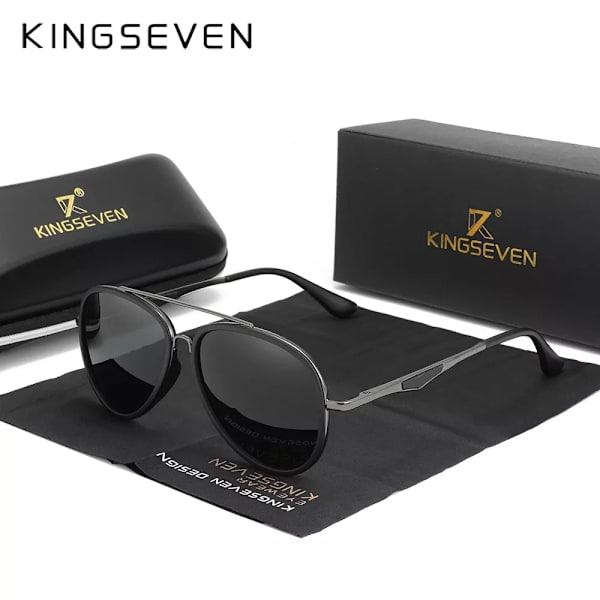 KINGSEVEN 2022 Brand Classic Pilot Polarized Solglasögon Herr Körning Man Solglasögon Glasögon UV-blockerande Oculos N7936 Gun Gray Original