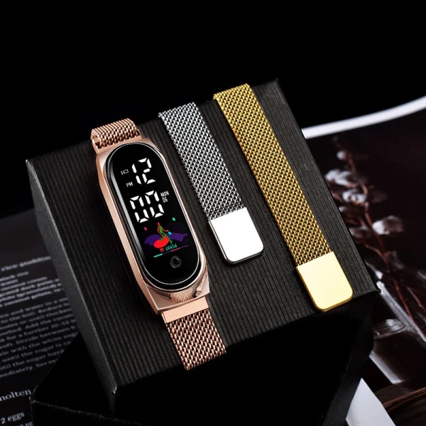 Damvattentät watch Watch Milanese rostfritt stål LED elektronisk watch Magnetspänne Watch Purple
