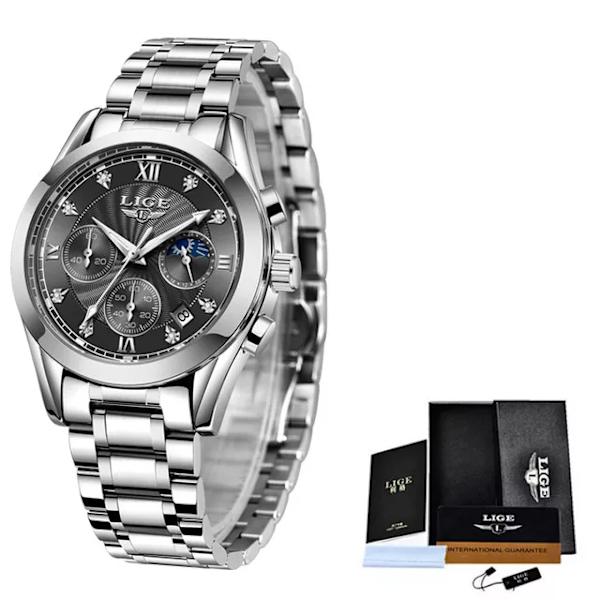 LIGE 2023 New Fashion Watch Dam Klockor Dam Creative Steel Dam Armband Klockor Dam Vattentäta klockor Relogio Feminino Silver black S