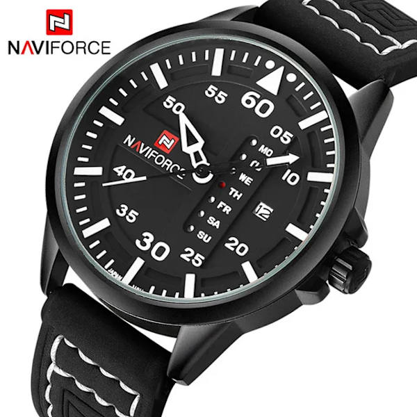 NAVIFORCE Lyxmärke Herr Army Militärklockor Herr Quartz Dateklocka Man Läderarmband Watch Relogio Masculino Black White