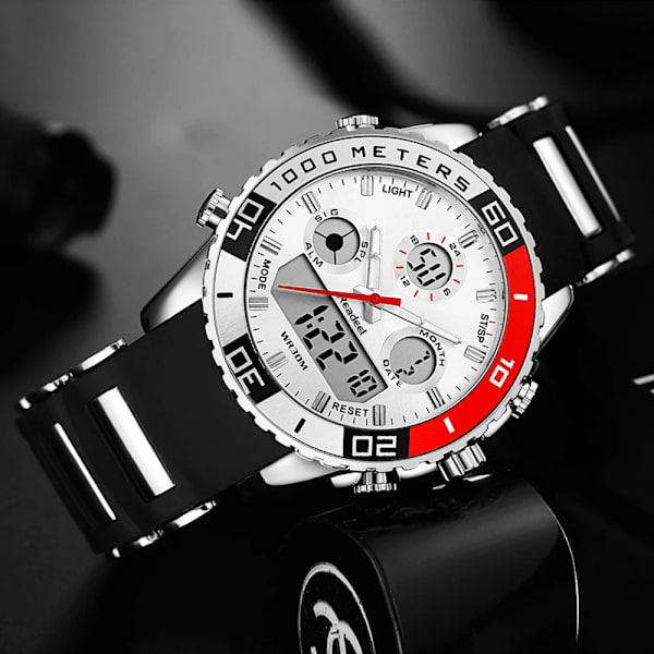 2017 Top Lyx Märke Män Gummi LED Digitala klockor Herr Kvarts Analog Watch Man Mode Simning Sport Army Militär Watch Red