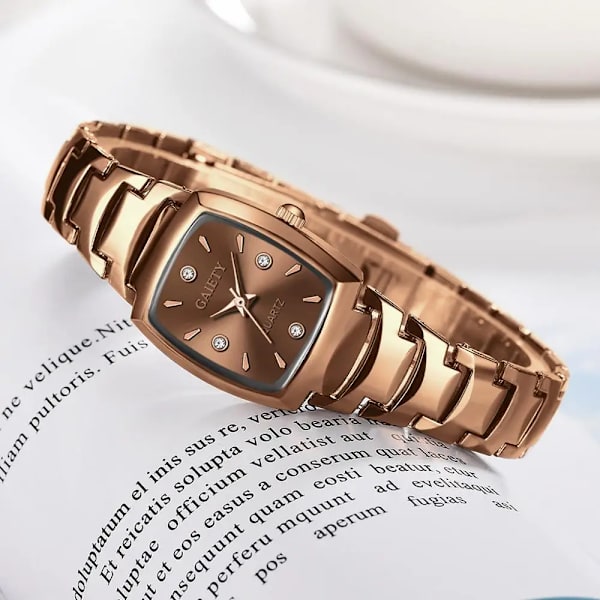 Mode Lyx Watch i rostfritt stål Strass Ellips Kreativ Damklänning Kvartsklocka Watch Watch Rose Gold DW