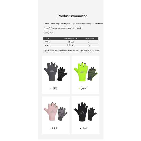 Fiskehandskar för män läcker halvfinger Ice Silk Handskar UV-skyddshandskar Sommarsolskydd Halkfria handskar black M