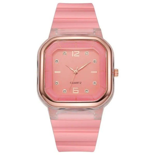 Godisfärger Silikon Square Quartz Watch Enkel Sport Multifunktionell Watch Watch för män Pink