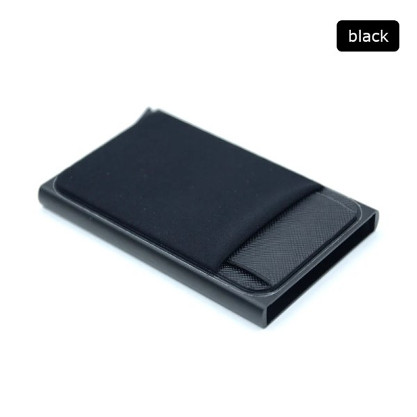 Ny tunn aluminiumplånbok med elasticitet på baksidan ID Kreditkortshållare Mini RFID-plånbok Automatisk pop-up case Black