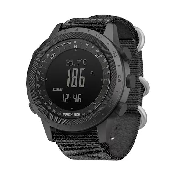 NORTH EDGE DESERT Watch för män Höjdmätare Barometer Kompass Militär Armé Smartwatch Simning Löparklocka Vattentät 50m Black nylon strap