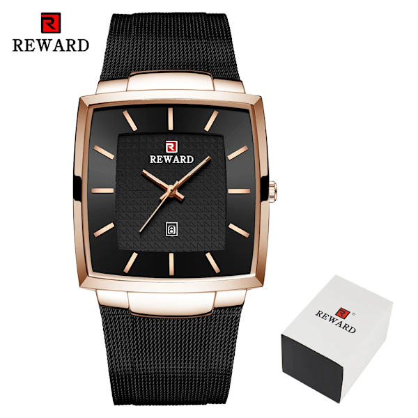 REWARD Mode Blå Herrklockor 2023 Ny Topp Watch Herr Business Vattentät Quartz Armbandsur i rostfritt stål Black RoseGold(.398)