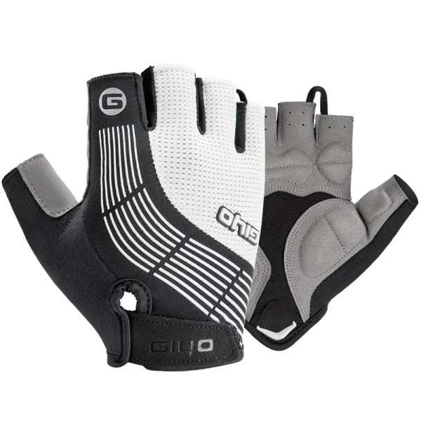 GIYO Pekskärm Långa helfingrar Halvfingrar Gel Sport Cykelhandskar MTB Road Bike Riding Racing Dam Herr Cykelhandskar Half Finger White S