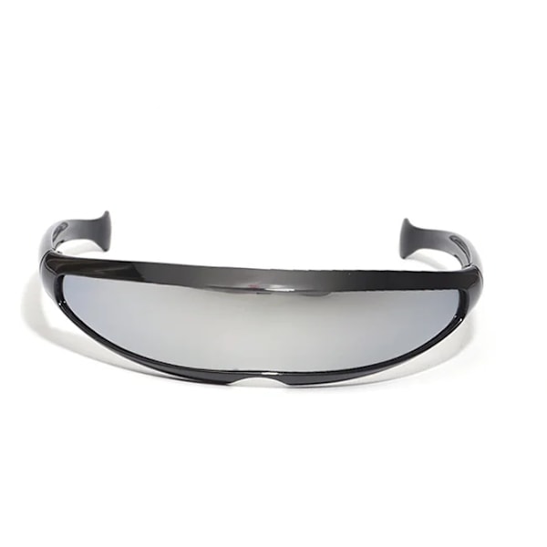 Futuristic Narrow Cyclops Visir Solglasögon Laser Glasögon UV400 Personlighet Spegellins Kostym Glasögon Glasögon Herrglasögon Black-White Silver-A