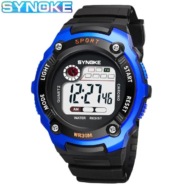 SYNOKE Elektronisk watch för män Watch Multifunktion Militärsport Vattentät Lysande LED Digital Studentmode blue