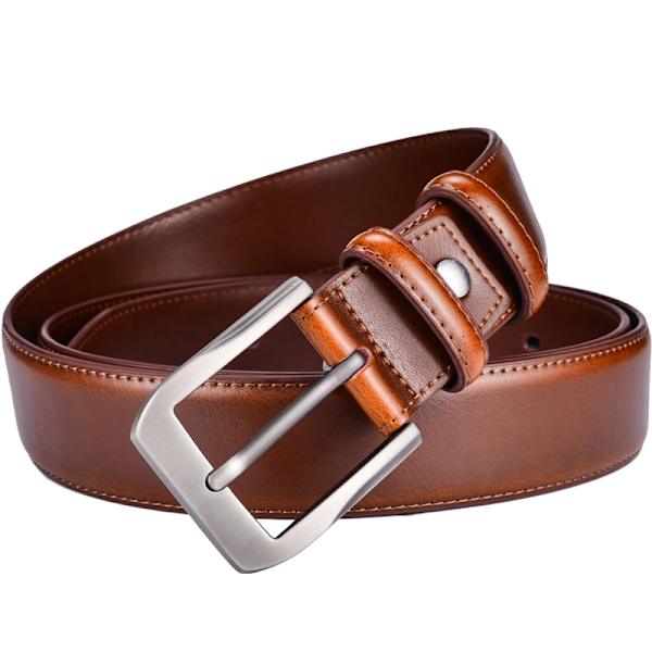Klänning i äkta läder för män Klassisk sömnad design 38 mm Vanliga stora och höga storlekar 0502SL-kou-Cognac 110cm