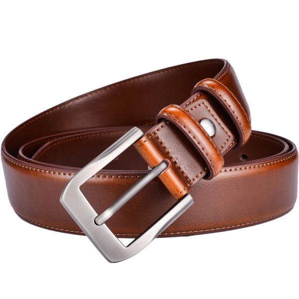 Klänning i äkta läder för män Klassisk sömnad design 38 mm Vanliga stora och höga storlekar 0502SL-kou-Cognac 115cm