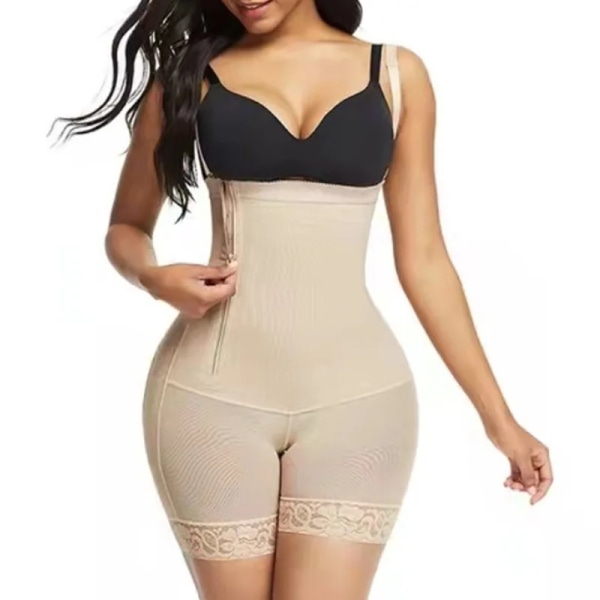 Queenral Kvinnor High Waist Trainer Kroppsformare Magkontroll Korsett Slimming Slida Platt maggördel Butt Lifter Body XS-6XL Beige L