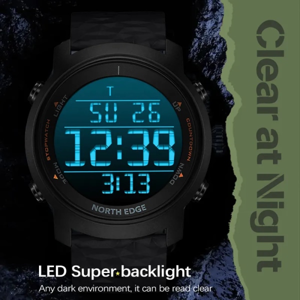 NORTH EDGE Män Digital Watch 50M Vattentät Utomhus Sport Watch Mode Led Light Stoppur Watch Herrklocka Reloj Hombre