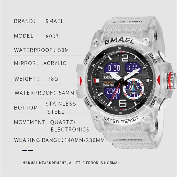 SMAEL Military Sport Watch Quartz Armbandsur 50M Vattentät Väckarklocka Ljus Analog Digital 8007 Herr Man Klockor Kronograf CANMOUFLAGE YELLOW