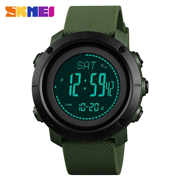 SKMEI Utomhussport 30M Simning Löpning Klättring Höjd Tryck Kompass Stegräknare Stoppur Military Army Electronic Watch ABS Dial Green
