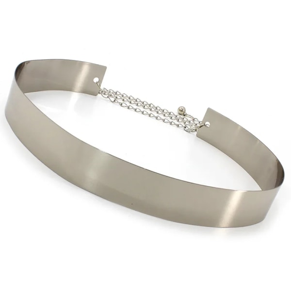 Modedesigner Guld Silver Justerbar Metall Bred Bling Midjeband Tallrik Damkedjor Midjebälte Kvinna Spegel Midjeband Silvery 3.5cm One Size
