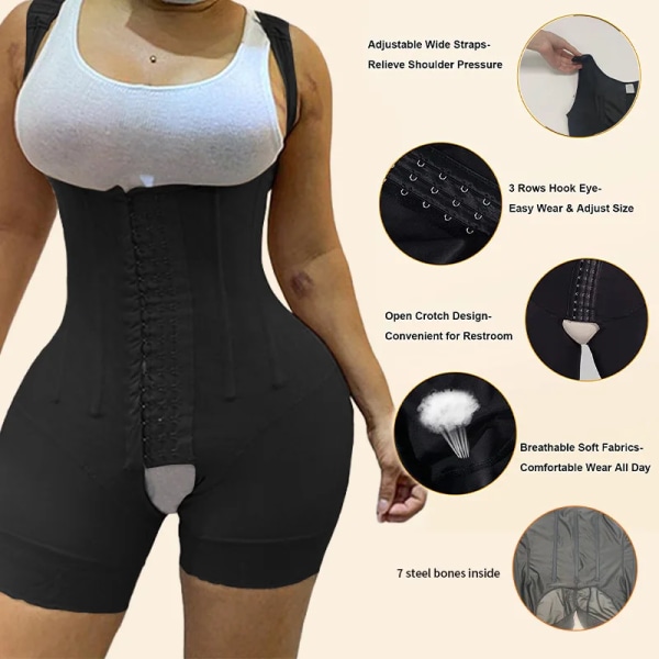 9 Bones Shapewear Body Kvinnor Magkontroll Kroppsformare Högkompressionsplagg Buken Waist trainer Öppen byst Fajas Korsett Beige 2XL