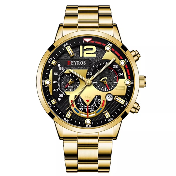 Lyx Herrklockor Herr Guld Armband Rostfritt Stål Kvarts Watch För Herr Business Luminous Clock relogio masculino As Shown 2